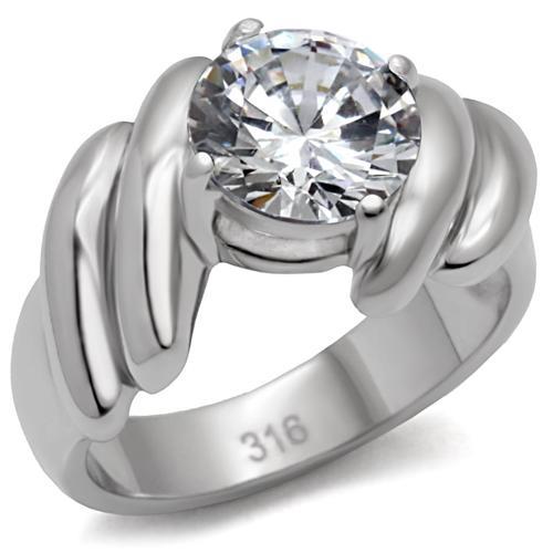 TK060 - High polished (no plating) Stainless Steel Ring with AAA Grade CZ  in Clear - Joyeria Lady