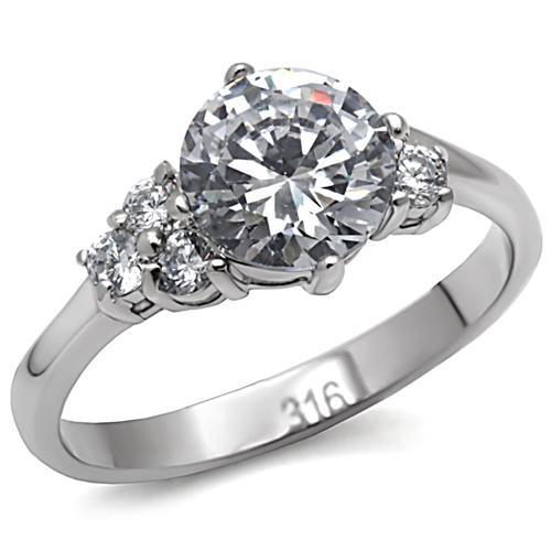 TK062 - High polished (no plating) Stainless Steel Ring with AAA Grade CZ  in Clear - Joyeria Lady
