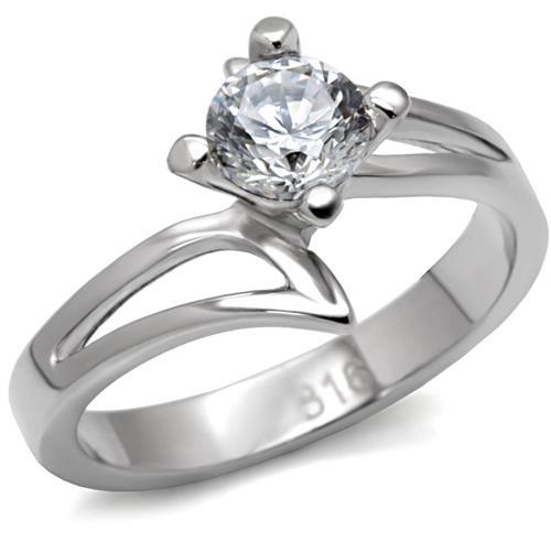 TK063 - High polished (no plating) Stainless Steel Ring with AAA Grade CZ  in Clear - Joyeria Lady