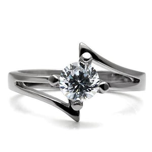 TK063 - High polished (no plating) Stainless Steel Ring with AAA Grade CZ  in Clear