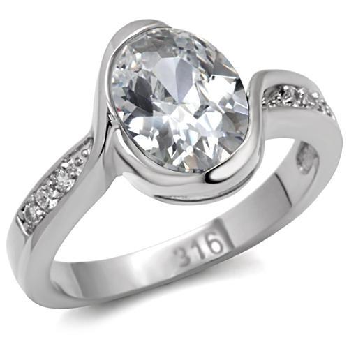 TK064 - High polished (no plating) Stainless Steel Ring with AAA Grade CZ  in Clear - Joyeria Lady