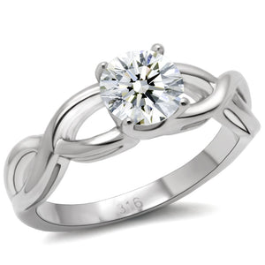 TK065 - High polished (no plating) Stainless Steel Ring with AAA Grade CZ  in Clear - Joyeria Lady