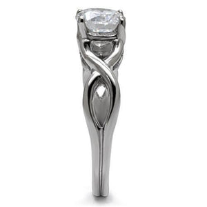 TK065 - High polished (no plating) Stainless Steel Ring with AAA Grade CZ  in Clear