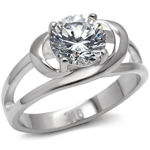 TK066 - High polished (no plating) Stainless Steel Ring with AAA Grade CZ  in Clear - Joyeria Lady