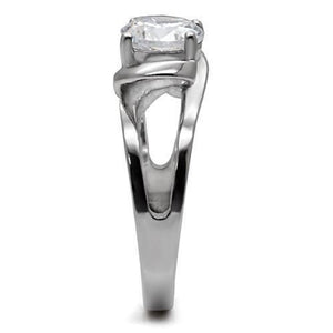 TK066 - High polished (no plating) Stainless Steel Ring with AAA Grade CZ  in Clear