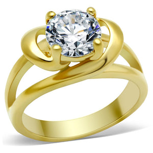 TK066G - IP Gold(Ion Plating) Stainless Steel Ring with AAA Grade CZ  in Clear - Joyeria Lady