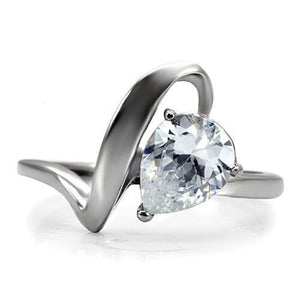 TK067 - High polished (no plating) Stainless Steel Ring with AAA Grade CZ  in Clear