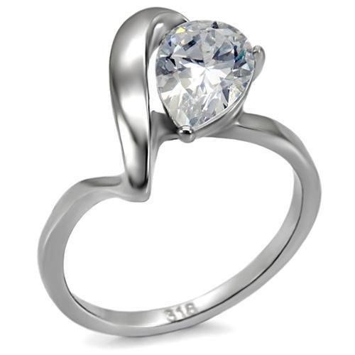 TK067 - High polished (no plating) Stainless Steel Ring with AAA Grade CZ  in Clear - Joyeria Lady