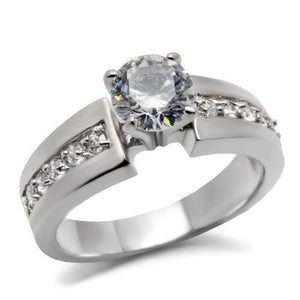 TK068 - High polished (no plating) Stainless Steel Ring with AAA Grade CZ  in Clear - Joyeria Lady
