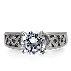 TK069 - High polished (no plating) Stainless Steel Ring with AAA Grade CZ  in Clear