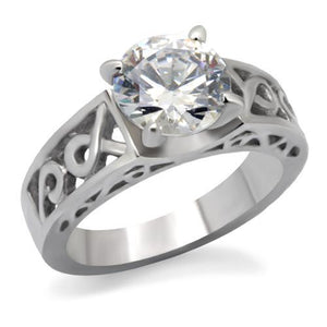 TK069 - High polished (no plating) Stainless Steel Ring with AAA Grade CZ  in Clear - Joyeria Lady