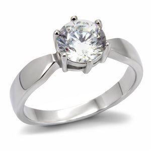 TK071 - High polished (no plating) Stainless Steel Ring with AAA Grade CZ  in Clear - Joyeria Lady