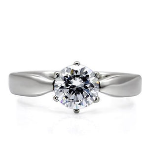 TK071 - High polished (no plating) Stainless Steel Ring with AAA Grade CZ  in Clear