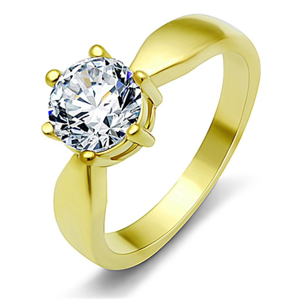 TK071G - IP Gold(Ion Plating) Stainless Steel Ring with AAA Grade CZ  in Clear - Joyeria Lady