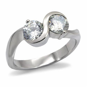 TK072 - High polished (no plating) Stainless Steel Ring with AAA Grade CZ  in Clear - Joyeria Lady