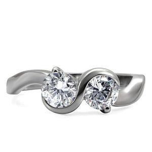 TK072 - High polished (no plating) Stainless Steel Ring with AAA Grade CZ  in Clear