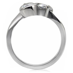 TK072 - High polished (no plating) Stainless Steel Ring with AAA Grade CZ  in Clear