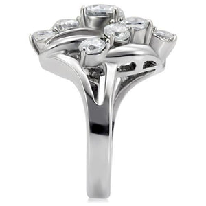 TK074 - High polished (no plating) Stainless Steel Ring with AAA Grade CZ  in Clear