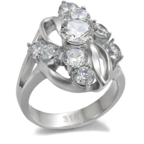 TK074 - High polished (no plating) Stainless Steel Ring with AAA Grade CZ  in Clear - Joyeria Lady