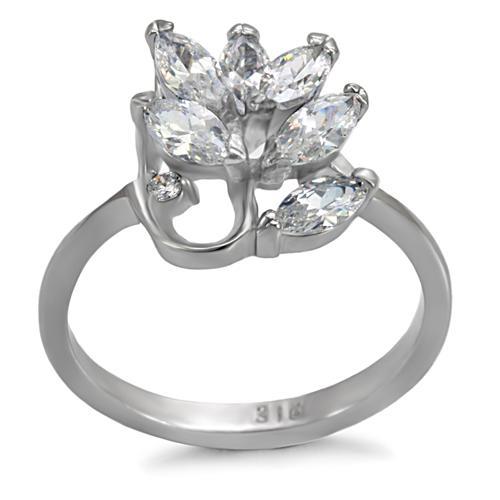 TK075 - High polished (no plating) Stainless Steel Ring with AAA Grade CZ  in Clear - Joyeria Lady