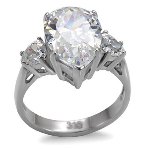 TK076 - High polished (no plating) Stainless Steel Ring with AAA Grade CZ  in Clear - Joyeria Lady