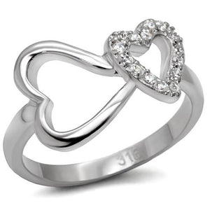 TK077 - High polished (no plating) Stainless Steel Ring with AAA Grade CZ  in Clear - Joyeria Lady