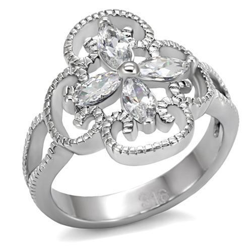 TK078 - High polished (no plating) Stainless Steel Ring with AAA Grade CZ  in Clear - Joyeria Lady