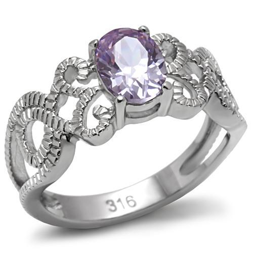 TK079 - High polished (no plating) Stainless Steel Ring with AAA Grade CZ  in Light Amethyst - Joyeria Lady