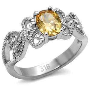 TK080 - High polished (no plating) Stainless Steel Ring with AAA Grade CZ  in Champagne - Joyeria Lady