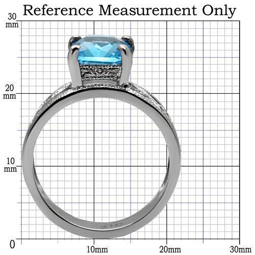 TK081 - High polished (no plating) Stainless Steel Ring with Synthetic Synthetic Glass in Sea Blue - Joyeria Lady