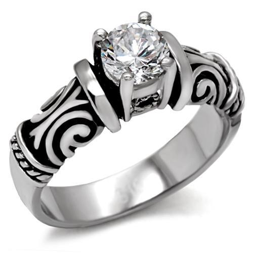 TK082 - High polished (no plating) Stainless Steel Ring with AAA Grade CZ  in Clear - Joyeria Lady