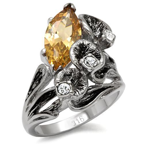 TK083 - High polished (no plating) Stainless Steel Ring with AAA Grade CZ  in Champagne - Joyeria Lady