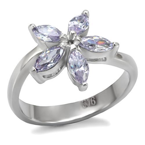TK084 - High polished (no plating) Stainless Steel Ring with AAA Grade CZ  in Light Amethyst - Joyeria Lady
