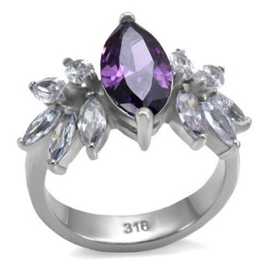 TK085 - High polished (no plating) Stainless Steel Ring with AAA Grade CZ  in Amethyst - Joyeria Lady