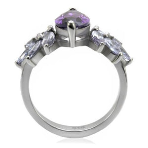 TK085 - High polished (no plating) Stainless Steel Ring with AAA Grade CZ  in Amethyst