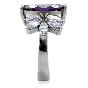 TK085 - High polished (no plating) Stainless Steel Ring with AAA Grade CZ  in Amethyst