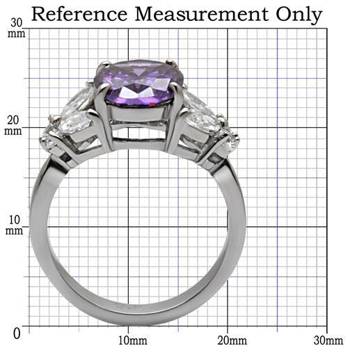 TK086 - High polished (no plating) Stainless Steel Ring with AAA Grade CZ  in Amethyst - Joyeria Lady