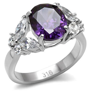 TK086 - High polished (no plating) Stainless Steel Ring with AAA Grade CZ  in Amethyst - Joyeria Lady