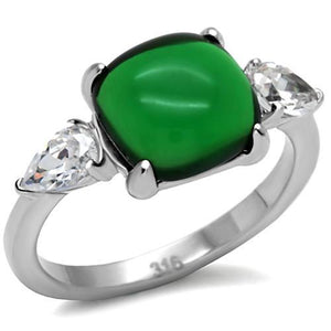 TK087 - High polished (no plating) Stainless Steel Ring with Synthetic Synthetic Glass in Emerald - Joyeria Lady