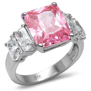 TK088 - High polished (no plating) Stainless Steel Ring with AAA Grade CZ  in Rose - Joyeria Lady