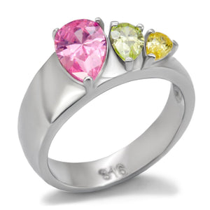 TK091 - High polished (no plating) Stainless Steel Ring with AAA Grade CZ  in Multi Color - Joyeria Lady