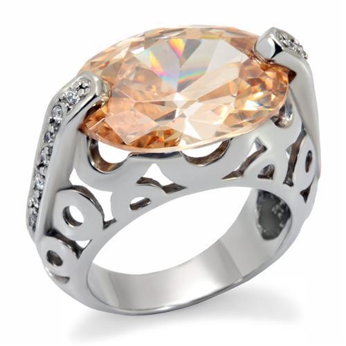 TK092 - High polished (no plating) Stainless Steel Ring with AAA Grade CZ  in Champagne - Joyeria Lady