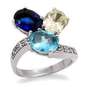 TK094 - High polished (no plating) Stainless Steel Ring with Synthetic Synthetic Glass in Multi Color - Joyeria Lady
