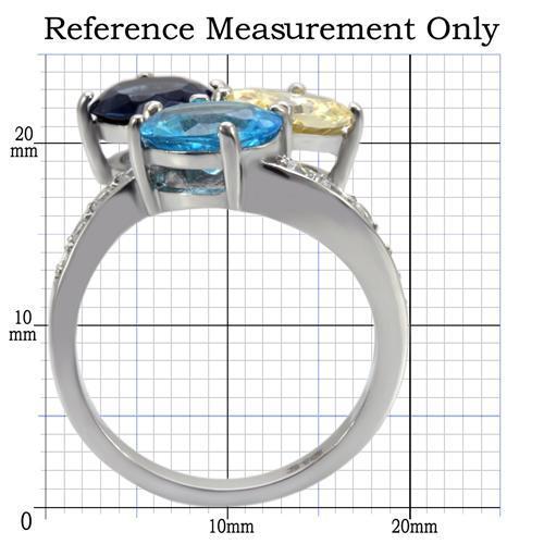 TK094 - High polished (no plating) Stainless Steel Ring with Synthetic Synthetic Glass in Multi Color - Joyeria Lady