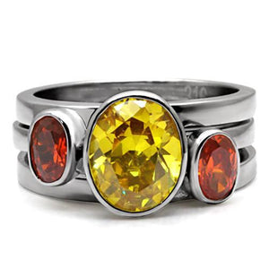 TK095 - High polished (no plating) Stainless Steel Ring with AAA Grade CZ  in Multi Color