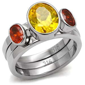 TK095 - High polished (no plating) Stainless Steel Ring with AAA Grade CZ  in Multi Color - Joyeria Lady