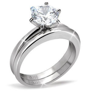 TK097 - High polished (no plating) Stainless Steel Ring with AAA Grade CZ  in Clear - Joyeria Lady