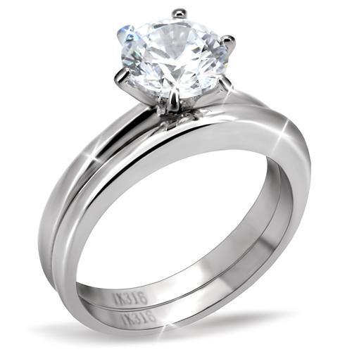 TK097 High polished (no plating) Stainless Steel Ring with AAA Grade CZ in Clear