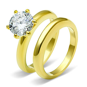 TK097G - IP Gold(Ion Plating) Stainless Steel Ring with AAA Grade CZ  in Clear - Joyeria Lady