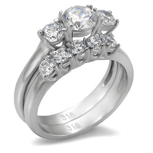 TK098 - High polished (no plating) Stainless Steel Ring with AAA Grade CZ  in Clear - Joyeria Lady